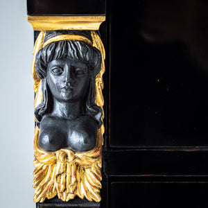 Empire Tall Chest of Drawers with Gilded Caryatids and Paw Feet, France circa 1810