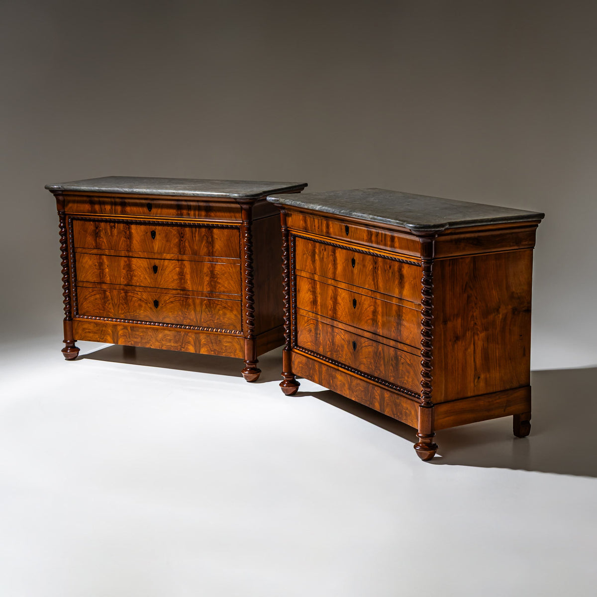 Pair of Louis Philippe Commodes with Gray Marble Tops, probably Italy, Second Half of the 19th Century
