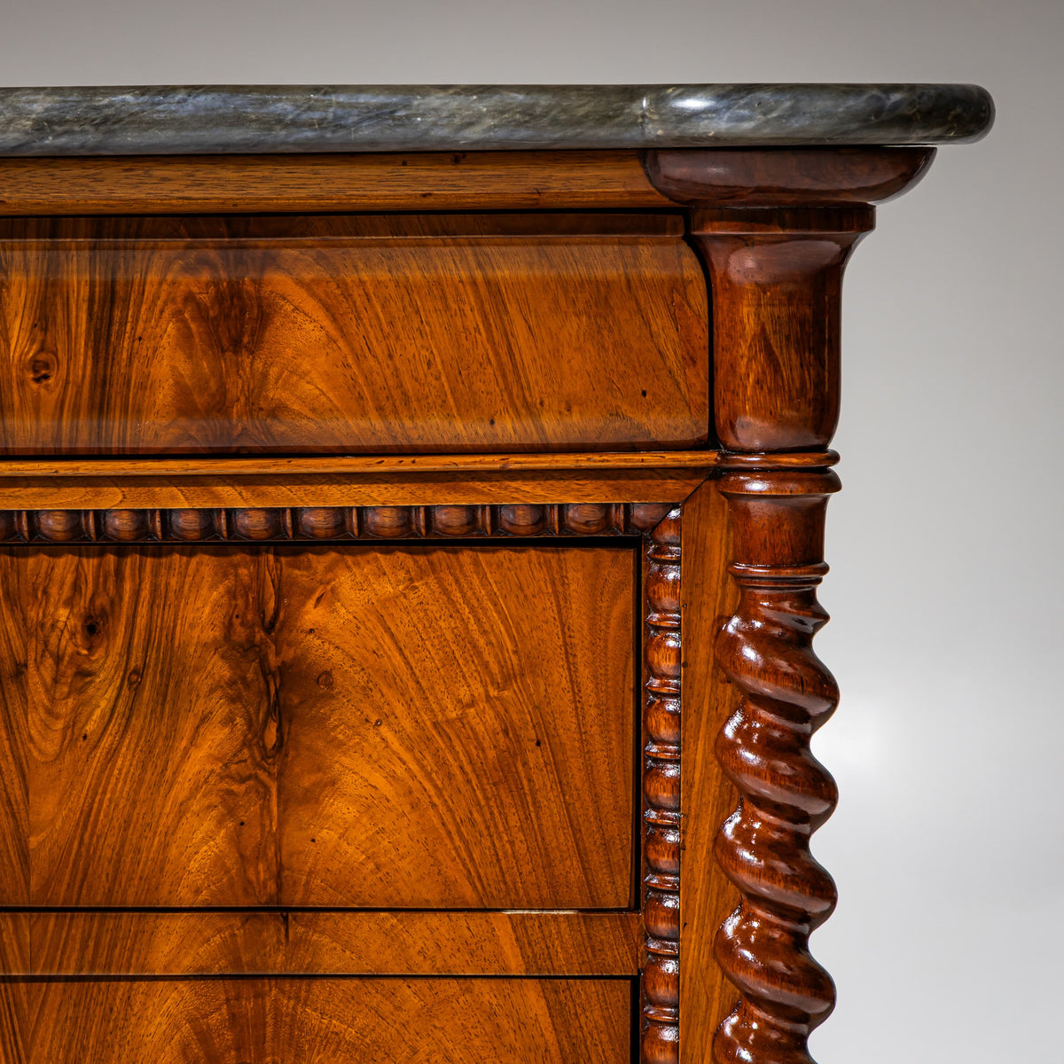 Pair of Louis Philippe Commodes with Gray Marble Tops, probably Italy, Second Half of the 19th Century