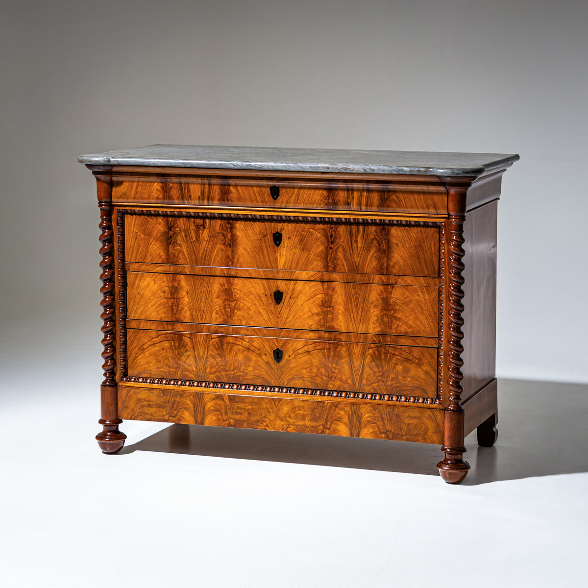 Pair of Louis Philippe Commodes with Gray Marble Tops, probably Italy, Second Half of the 19th Century