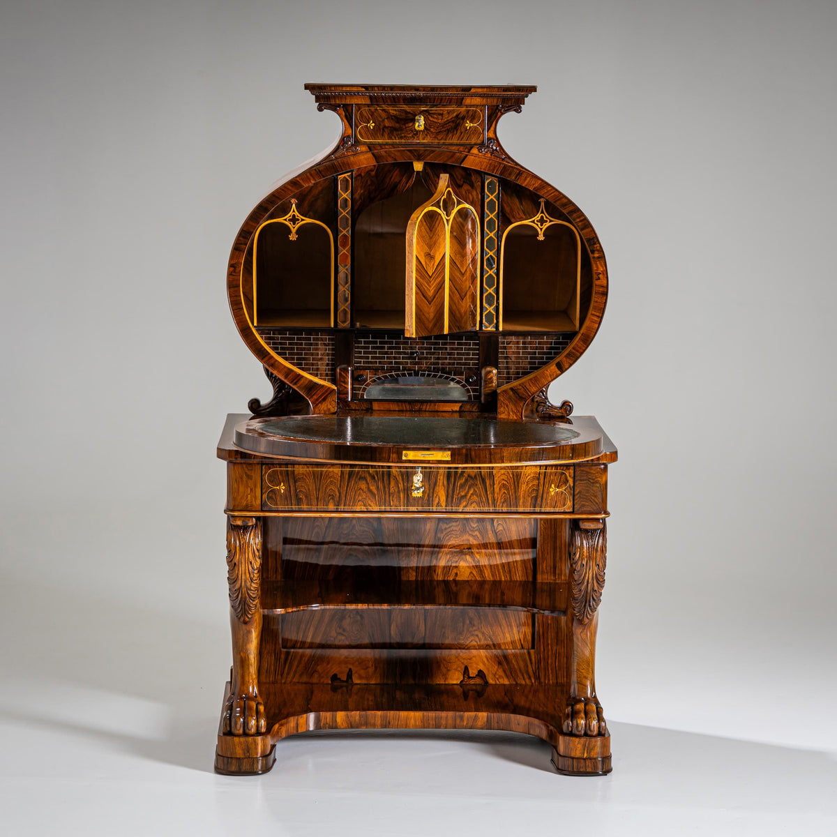 Biedermeier Lyra Secretary Desk, circa 1830