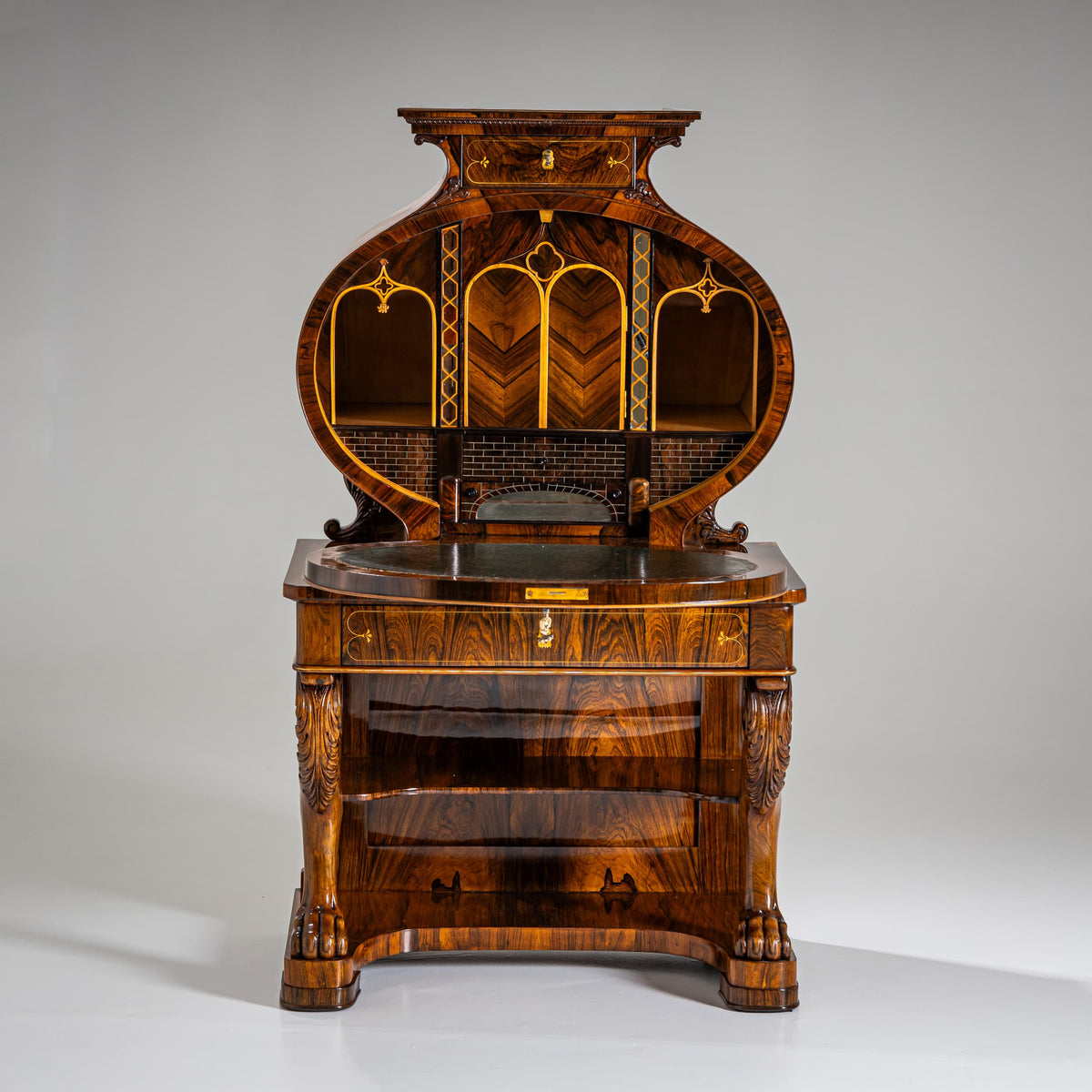 Biedermeier Lyra Secretary Desk, circa 1830