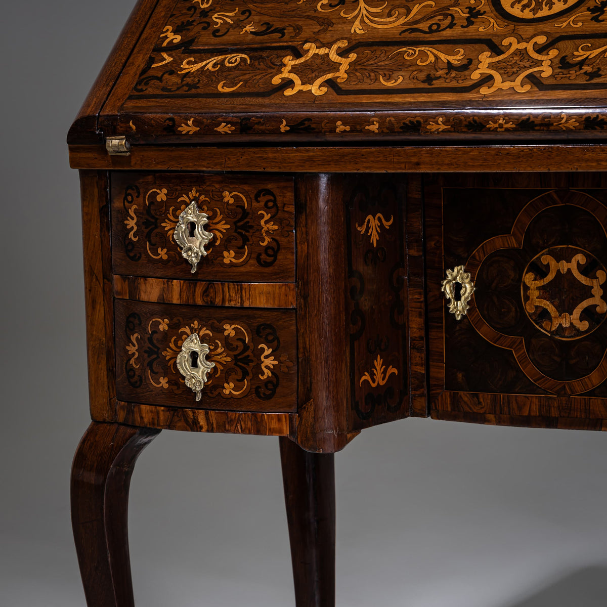 Baroque Fall-Front Secretary with Marquetry Surface, 18th Century