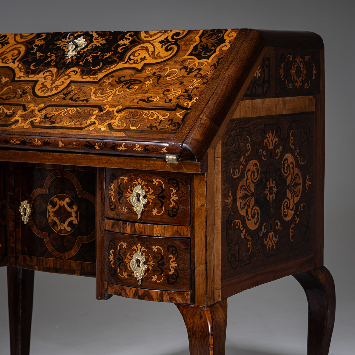 Baroque Fall-Front Secretary with Marquetry Surface, 18th Century