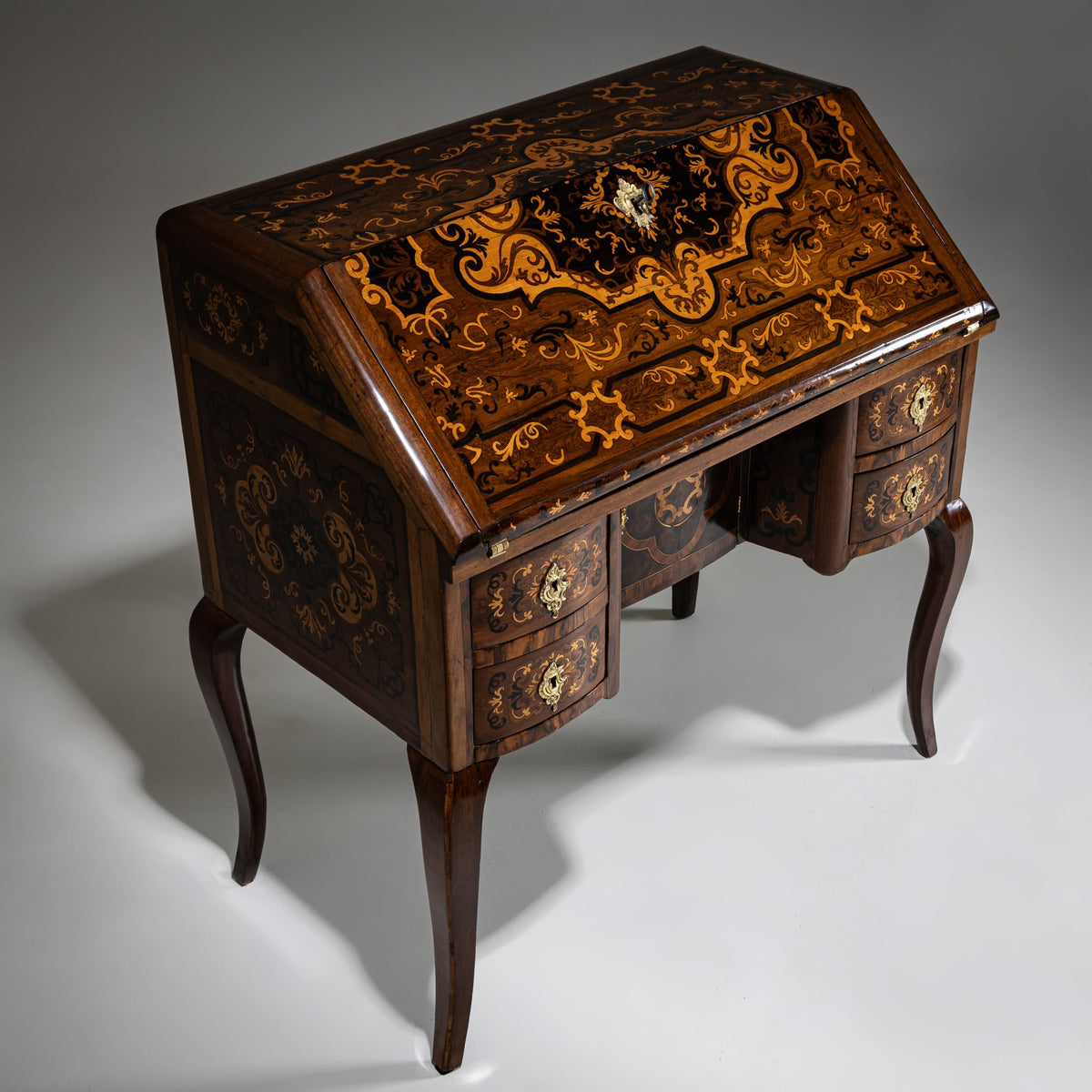 Baroque Fall-Front Secretary with Marquetry Surface, 18th Century