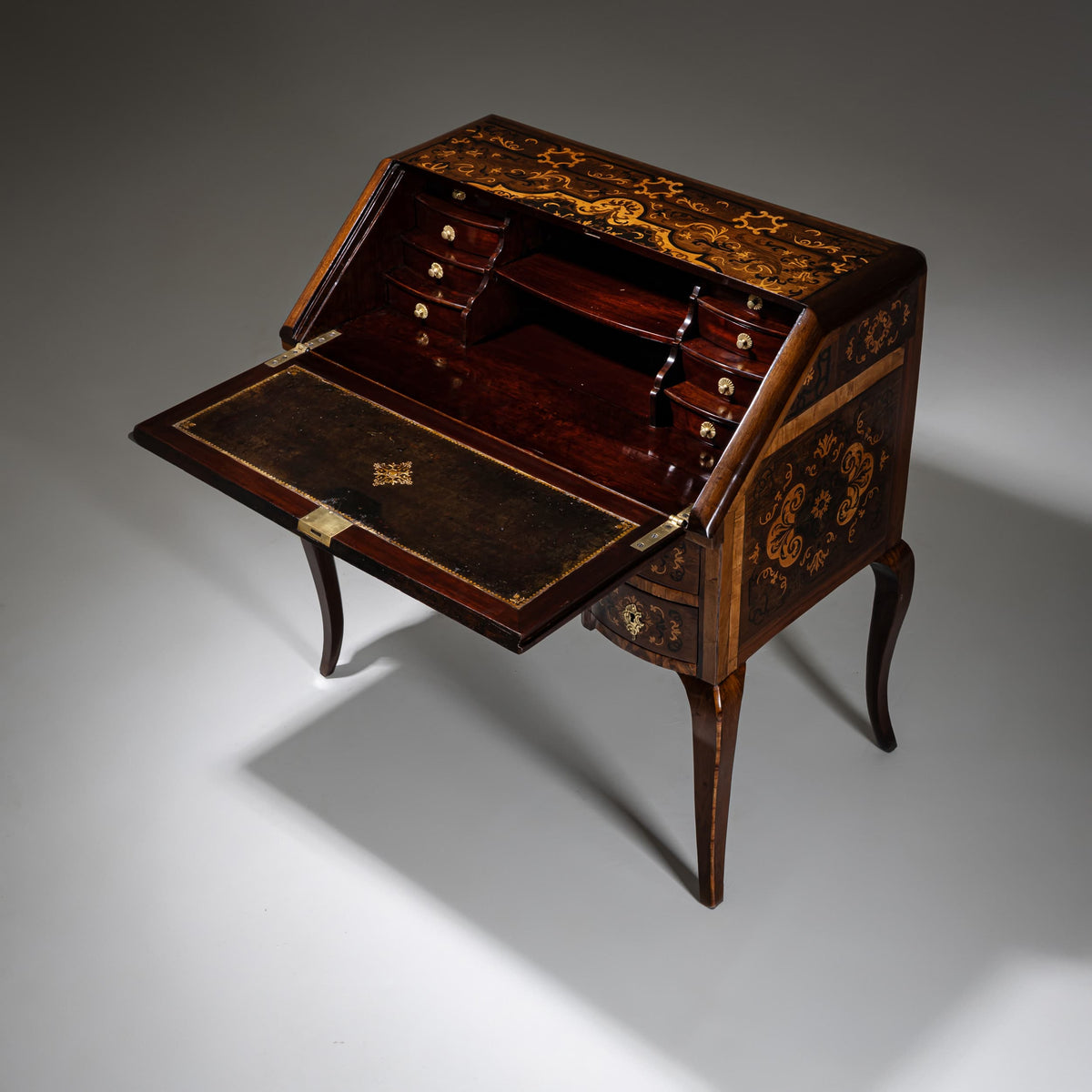 Baroque Fall-Front Secretary with Marquetry Surface, 18th Century