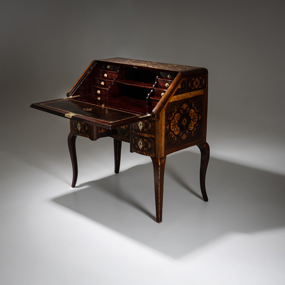 Baroque Fall-Front Secretary with Marquetry Surface, 18th Century