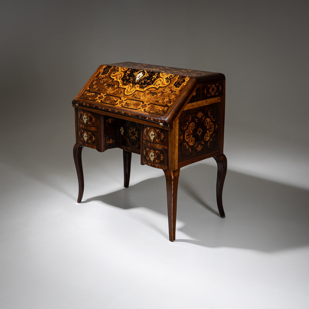 Baroque Fall-Front Secretary with Marquetry Surface, 18th Century