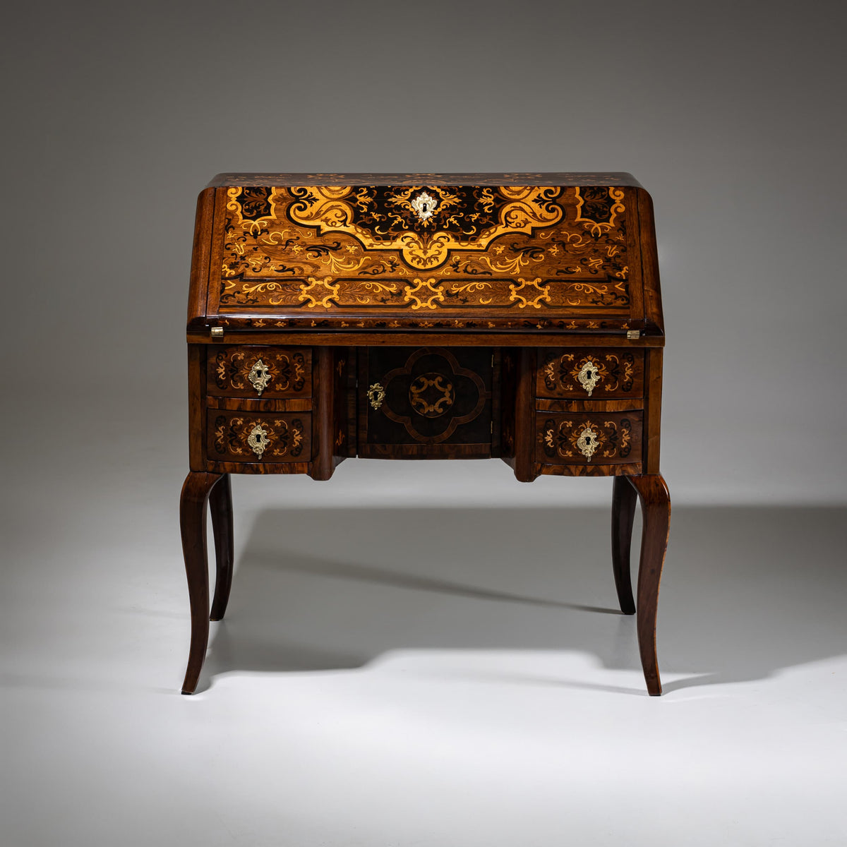 Baroque Fall-Front Secretary with Marquetry Surface, 18th Century