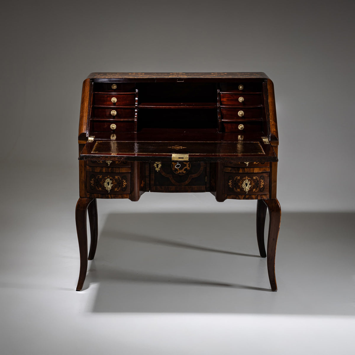 Baroque Fall-Front Secretary with Marquetry Surface, 18th Century