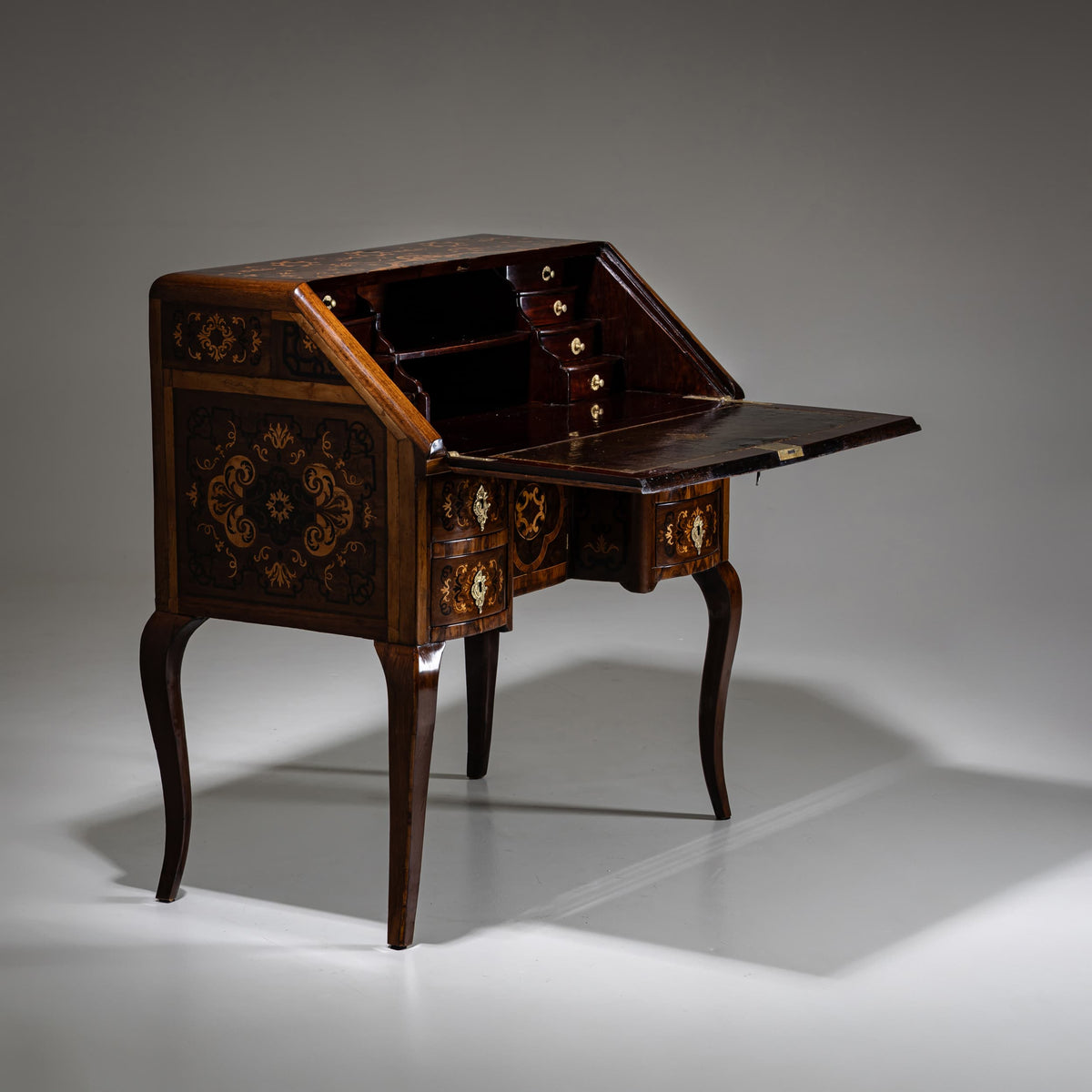 Baroque Fall-Front Secretary with Marquetry Surface, 18th Century