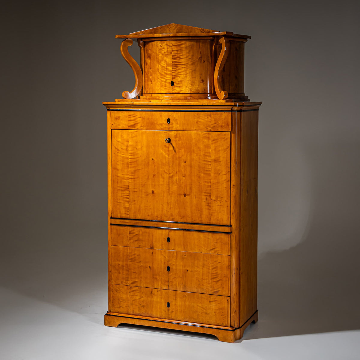 Biedermeier Aufsatzsekretär in Birke, Deutsch, um 1830