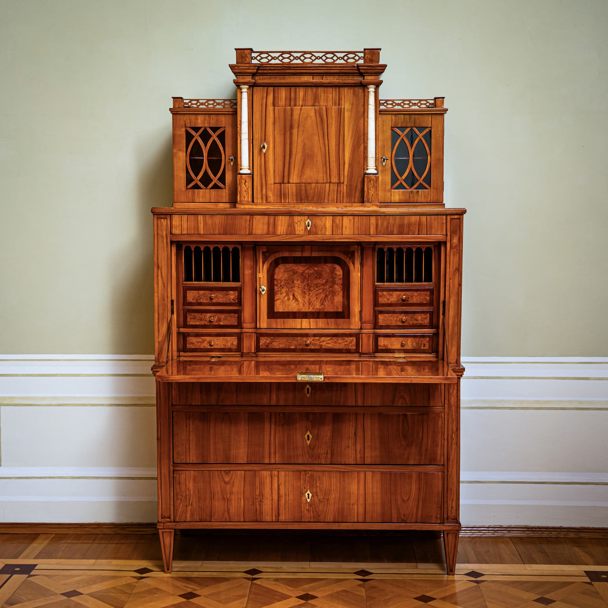 Biedermeier Secretary Desk with Upper Cabinet, Central Germany, circa 1820