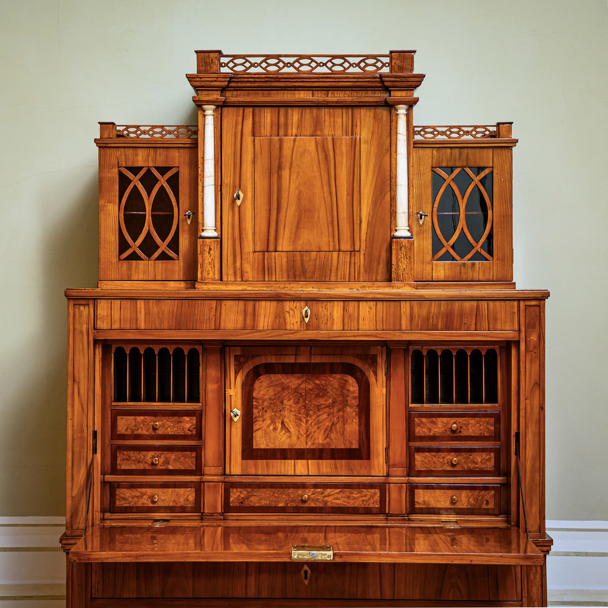 Biedermeier Secretary Desk with Upper Cabinet, Central Germany, circa 1820