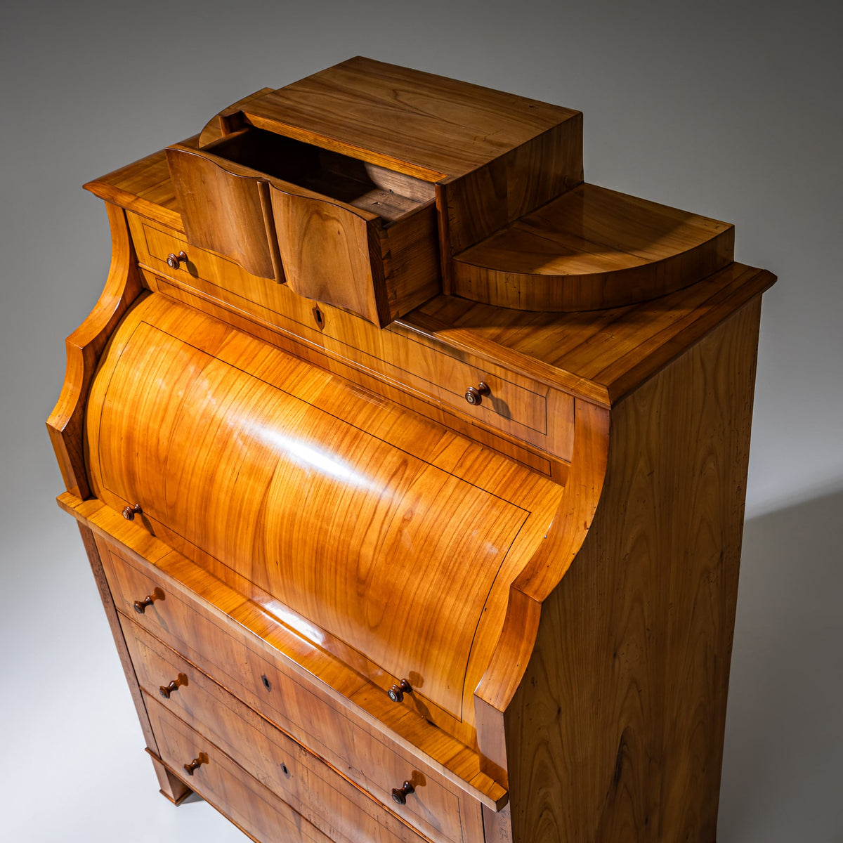 Biedermeier Roll-Top Secretary in Cherrywood, Saxony, circa 1835