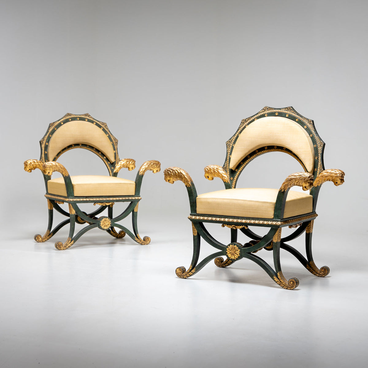 Empire Fauteuils 'd'Officier' with Lion Heads, Budapest, circa 1805/10