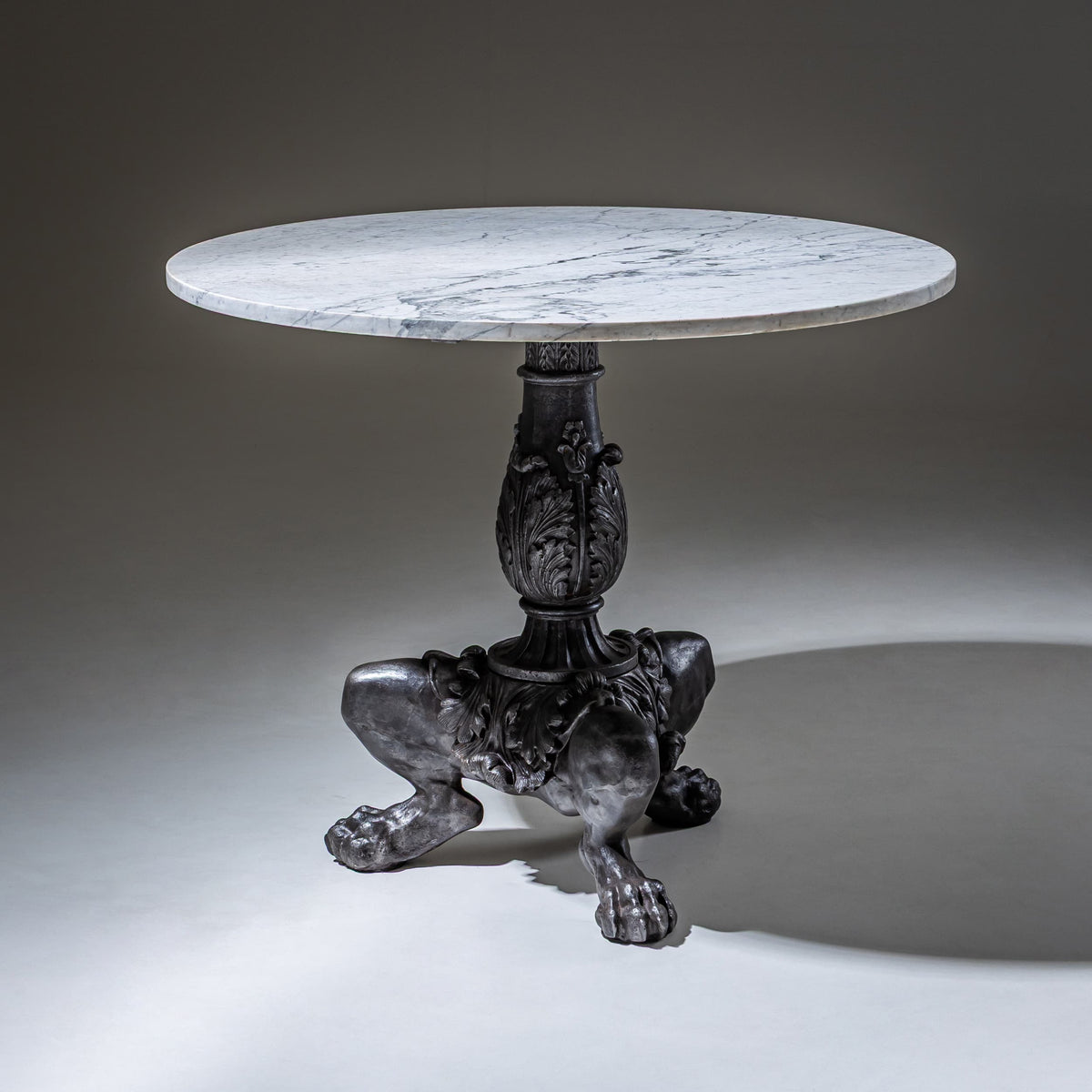 Trè Pied Cast-Iron Table with Marble Top, Restauration Period, France, circa 1830