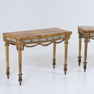 Pair of consoles with marble tops, 19th Century