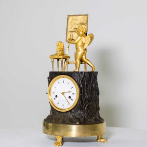 Empire Mantel Clock with Amor as Painter, Dubuc à Paris, circa 1810