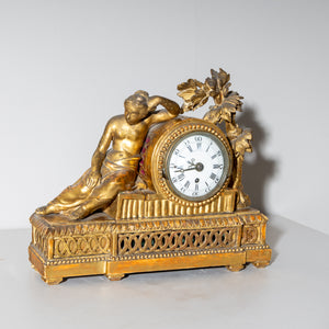 Louis Seize Mantel Clock in a Giltwood Case, End of 18th Century