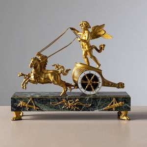 Empire Mantel Clock “au Char de l’Amour”, with Cupid and Chariot, signed Bourez à Paris, circa 1810