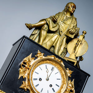 Black Mantel clock with Benjamin Franklin in Bronze, 2nd Half 19th Century