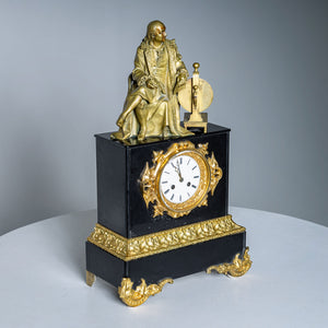 Black Mantel clock with Benjamin Franklin in Bronze, 2nd Half 19th Century