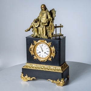 Black Mantel clock with Benjamin Franklin in Bronze, 2nd Half 19th Century