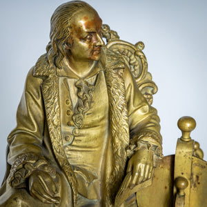 Black Mantel clock with Benjamin Franklin in Bronze, 2nd Half 19th Century