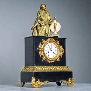 Black Mantel clock with Benjamin Franklin in Bronze, 2nd Half 19th Century