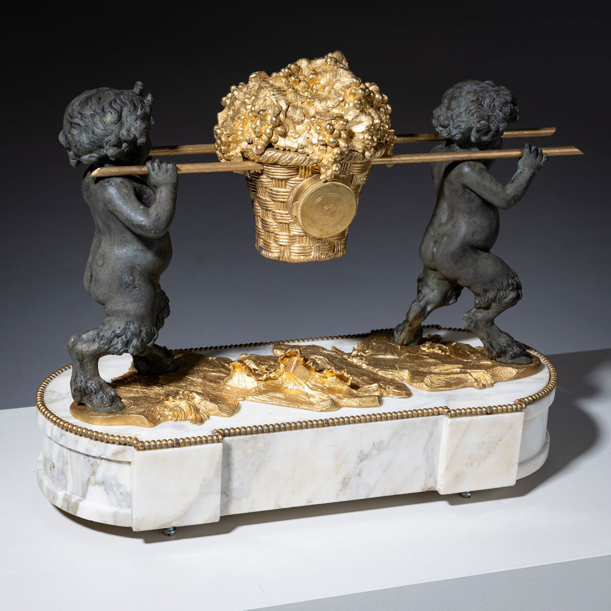 Mantel Clock with small Satyrs, 1st Half 19th Century