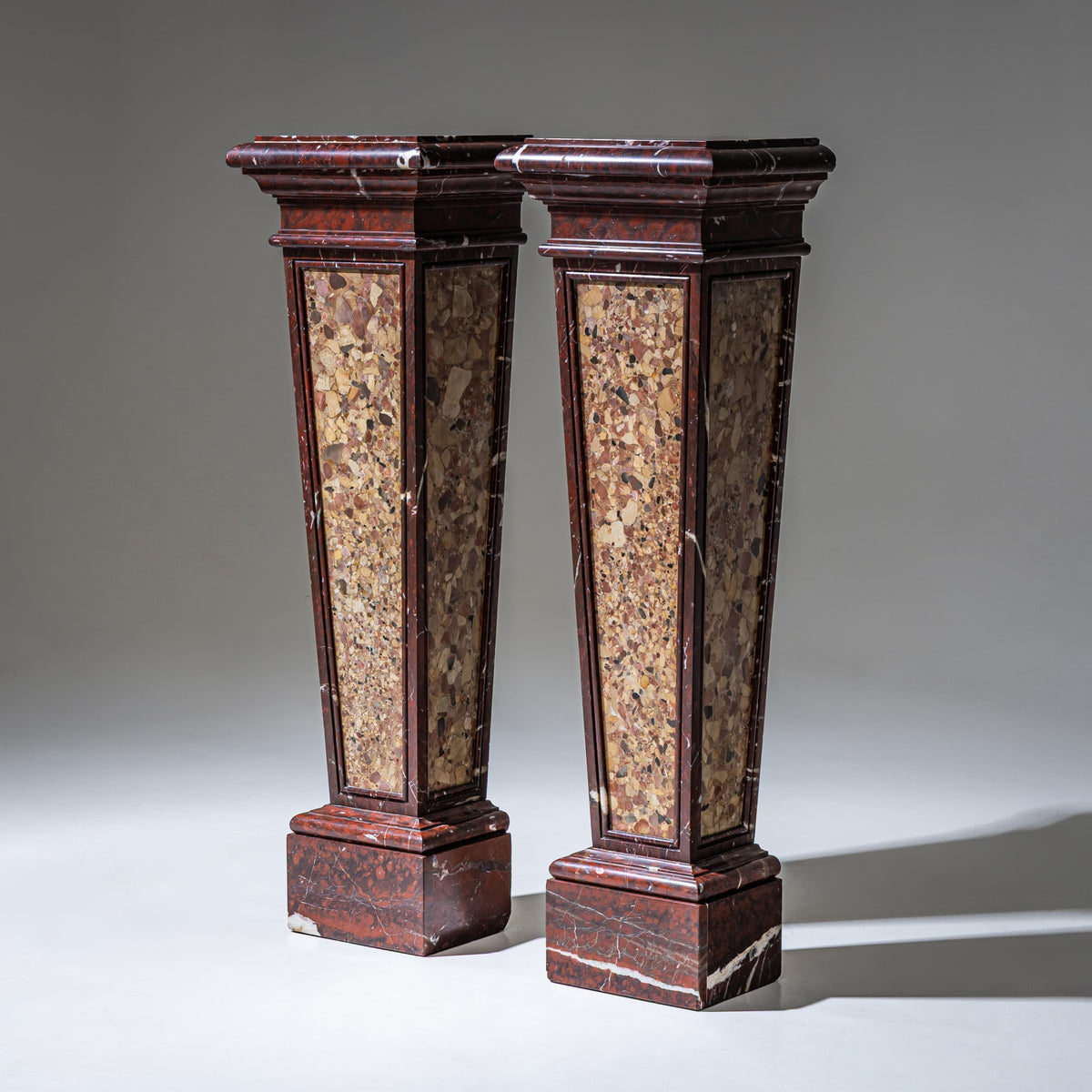Pair of Griotte Marble Pedestals, 19th Century