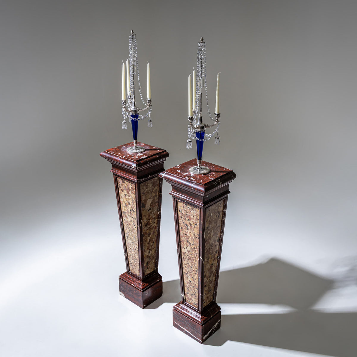Pair of Griotte Marble Pedestals, 19th Century