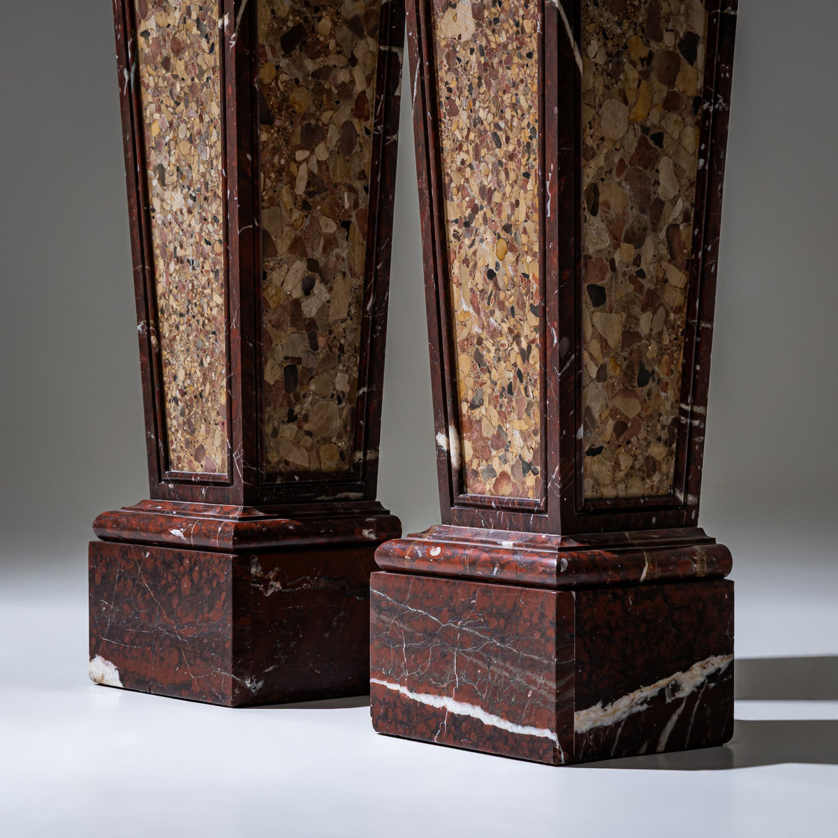 Pair of Griotte Marble Pedestals, 19th Century