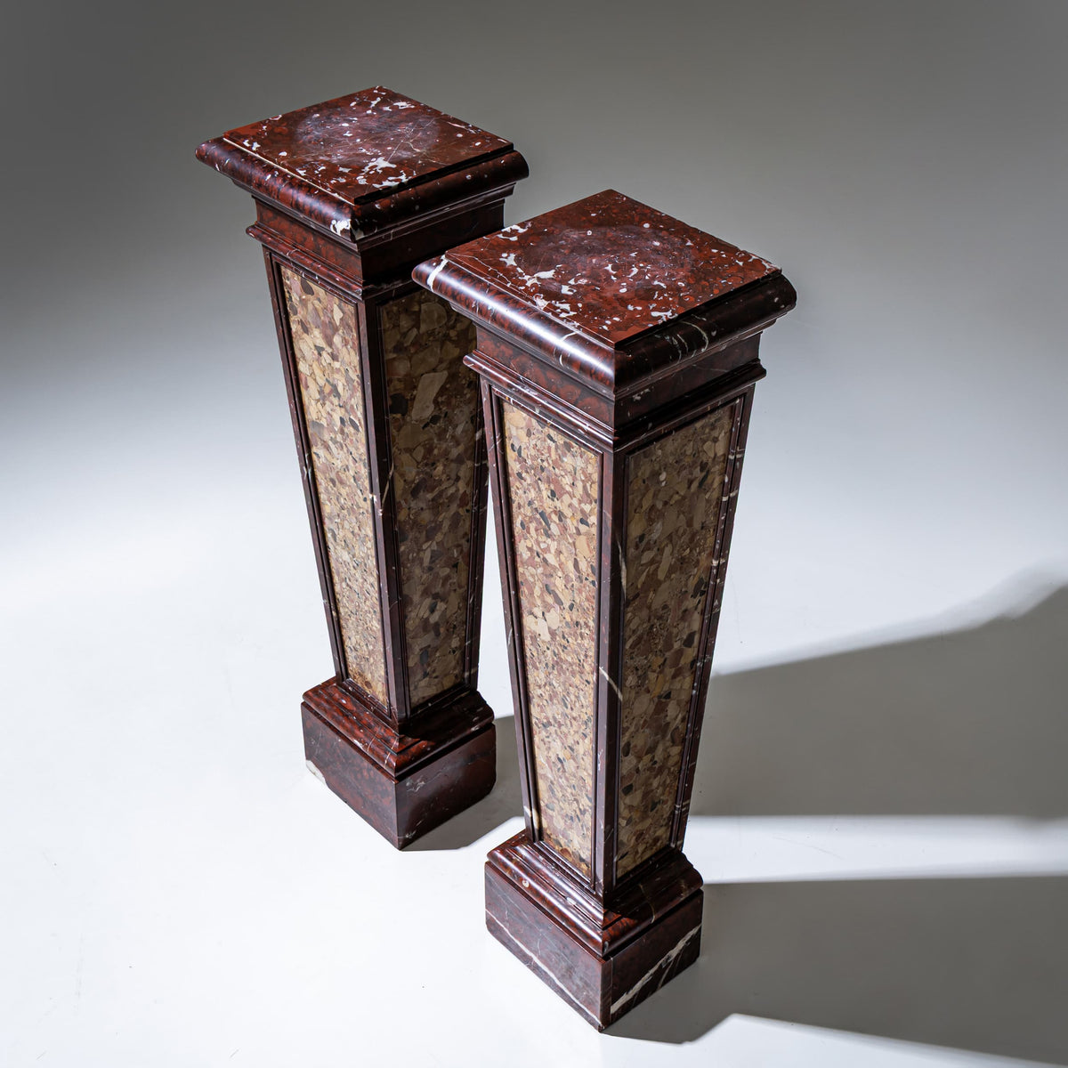 Pair of Griotte Marble Pedestals, 19th Century