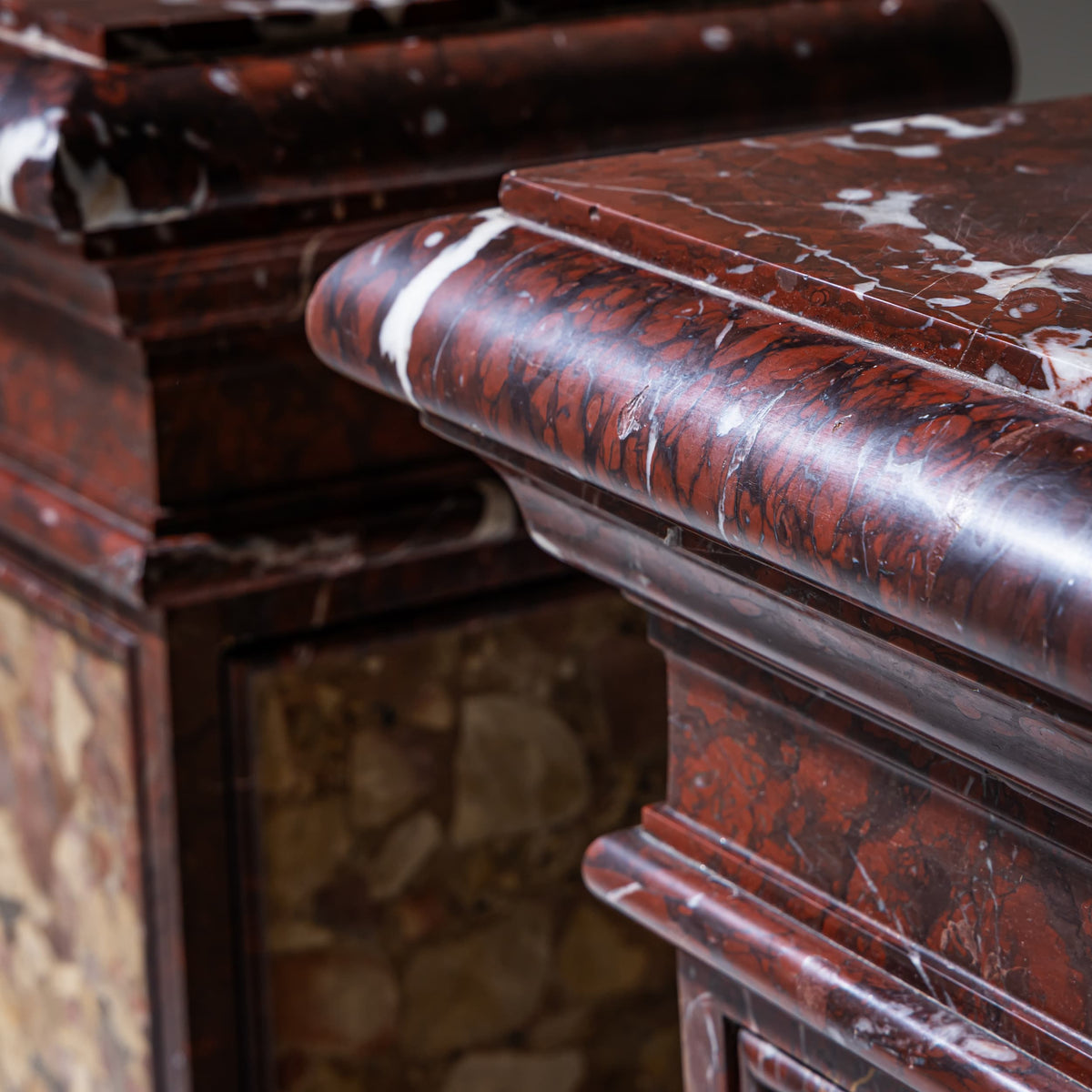 Pair of Griotte Marble Pedestals, 19th Century