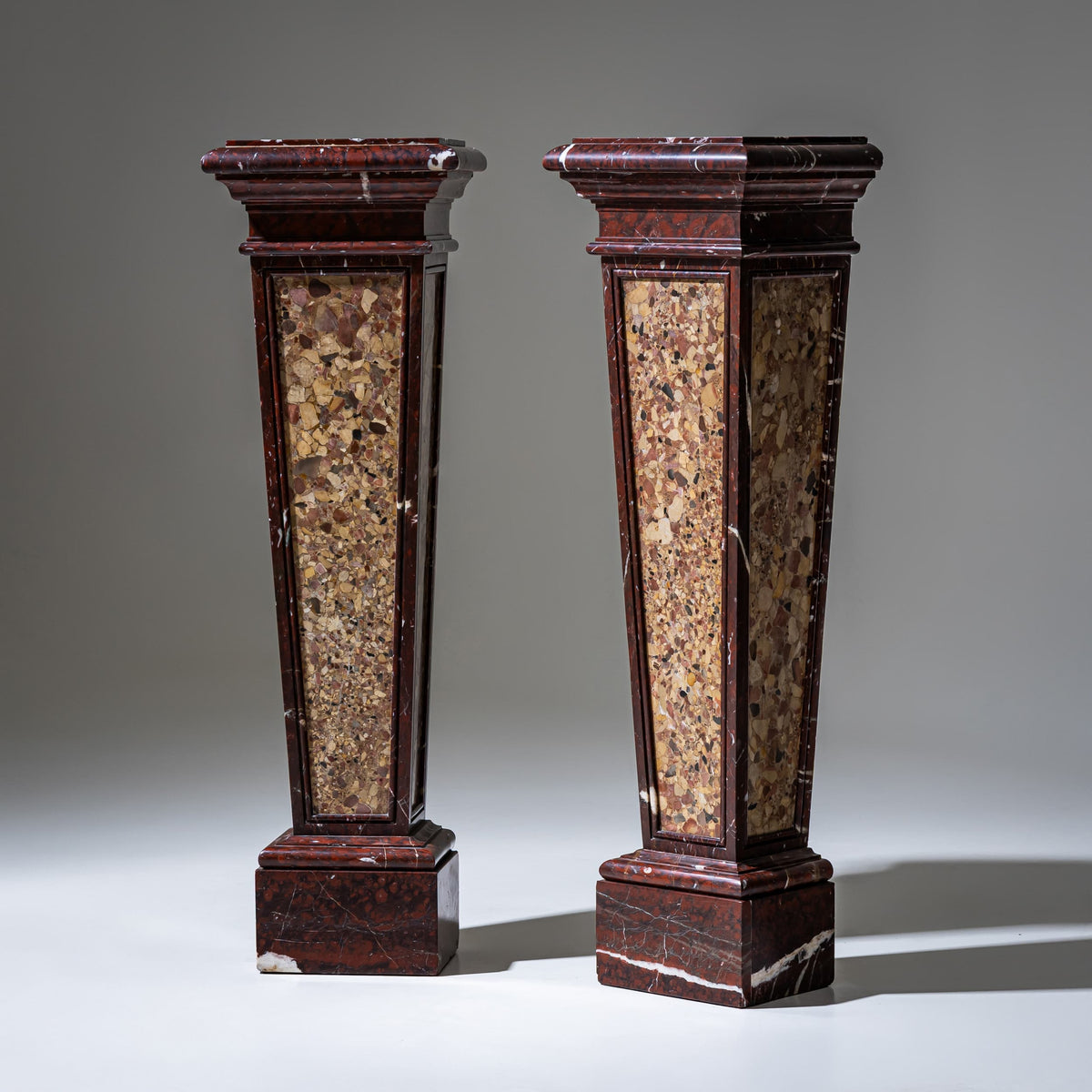Pair of Griotte Marble Pedestals, 19th Century