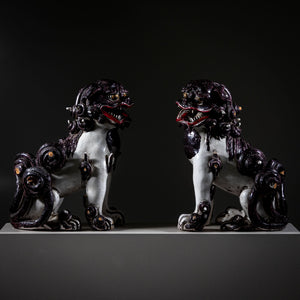 Guardian Lions made of Majolica, Italy 18th Century