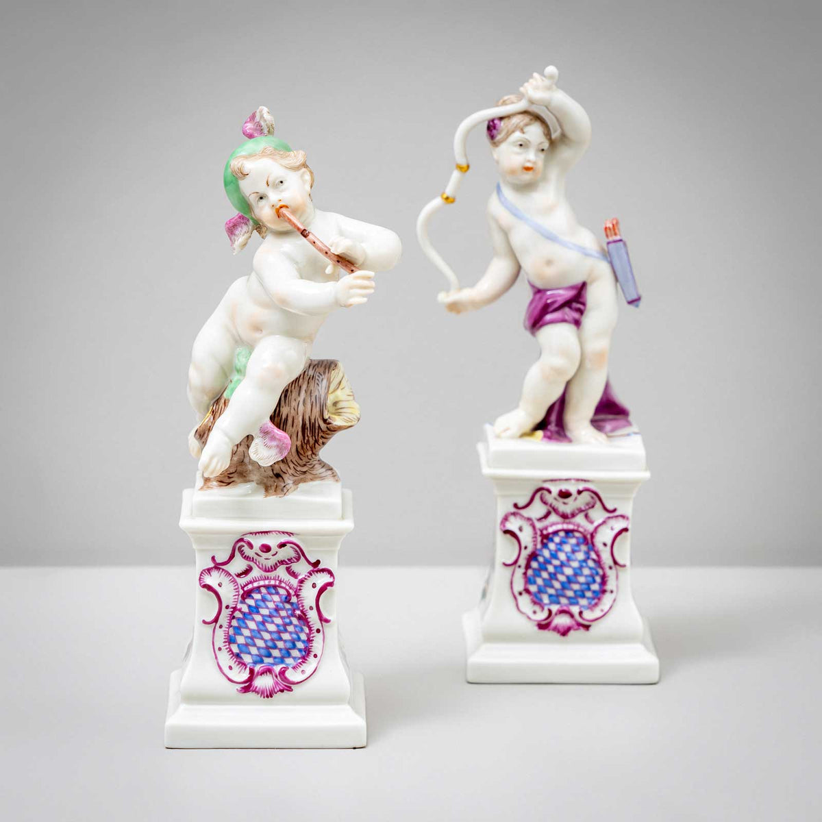 Putti as Diana and Hermes, Nymphenburg Porcelain, 1st Quarter 20th Century