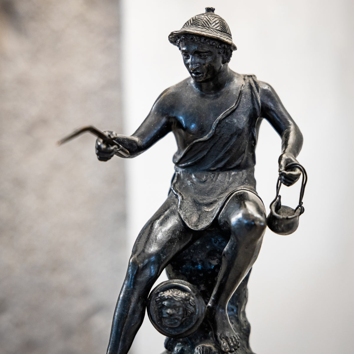 Marble Table Fountain with Fisherman of Pompeii Bronze, ca. 1820