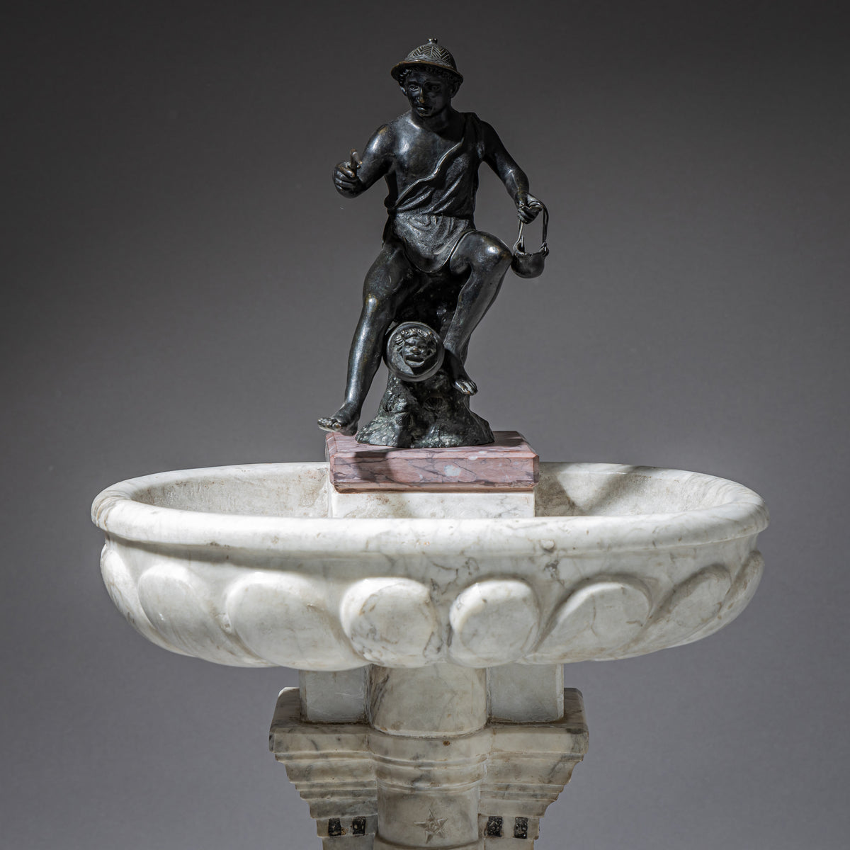 Marble Table Fountain with Fisherman of Pompeii Bronze, ca. 1820