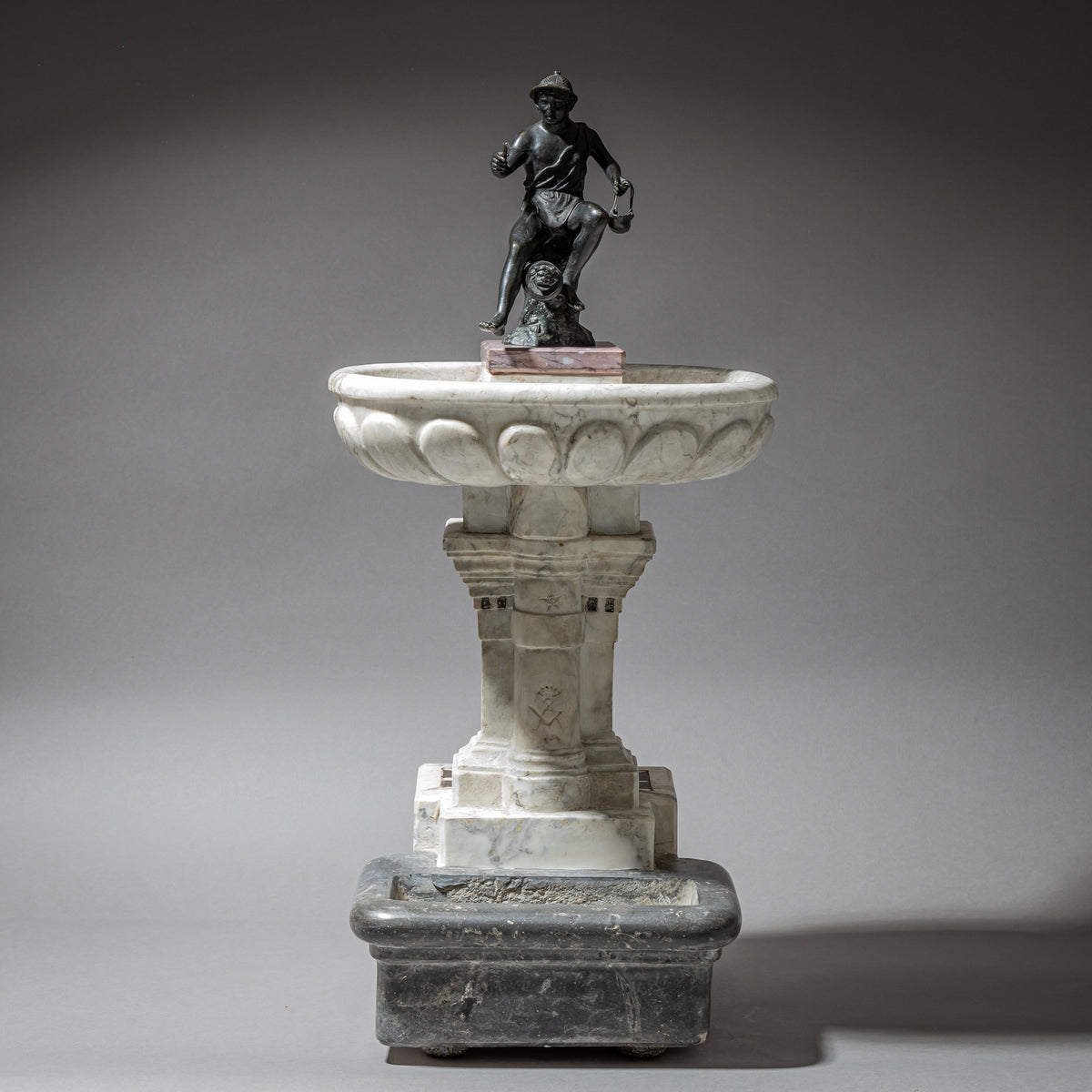 Marble Table Fountain with Fisherman of Pompeii Bronze, ca. 1820