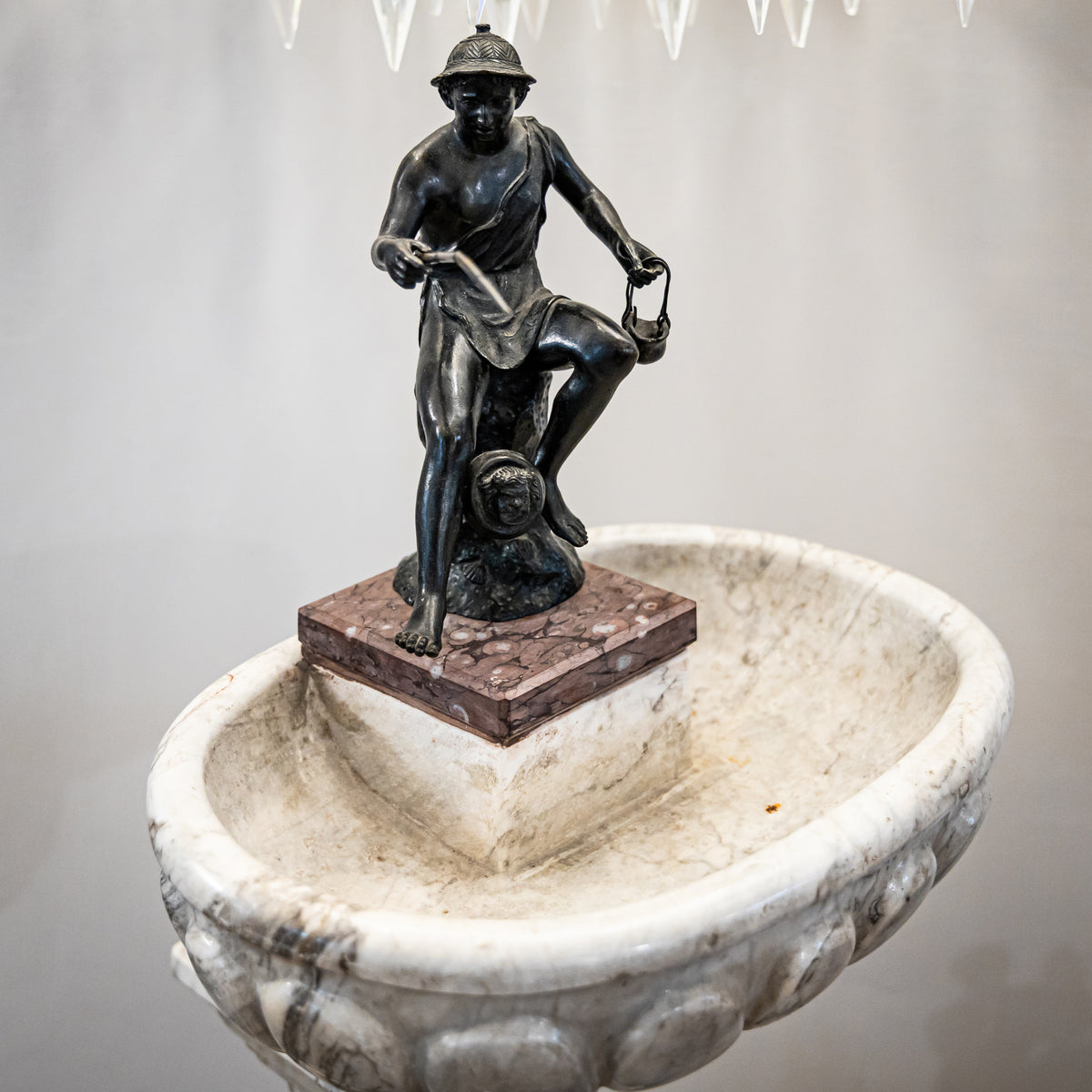 Marble Table Fountain with Fisherman of Pompeii Bronze, ca. 1820