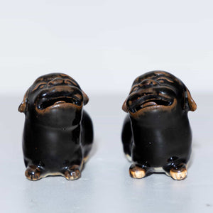Chinese Guardian Lions, Brown Glazed Ceramic