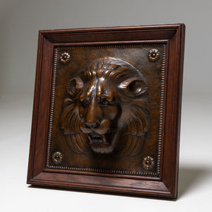 Lion Protome in Oak Frame, signed E. Herger, 1910
