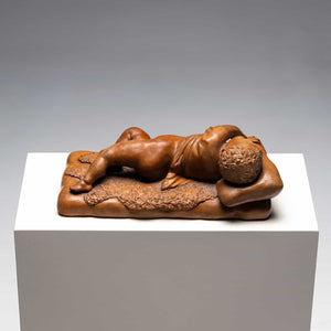 Reclining infant in terracotta, sign. F. Sans, probably Spain, Late 19th century