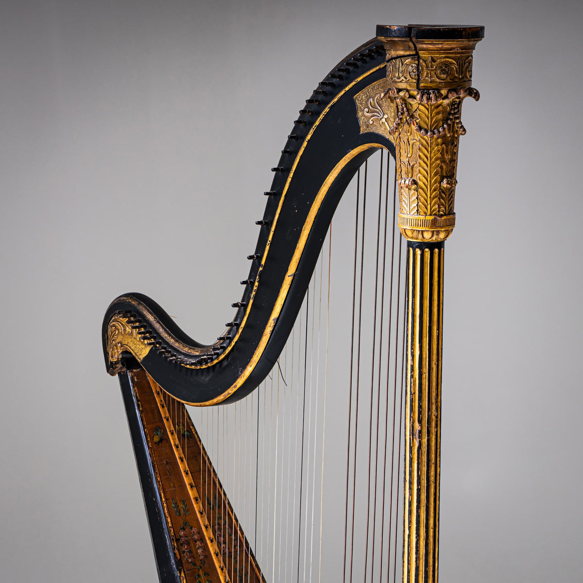 Pedal-Harfe mit figürlicher Bemalung, um 1780
