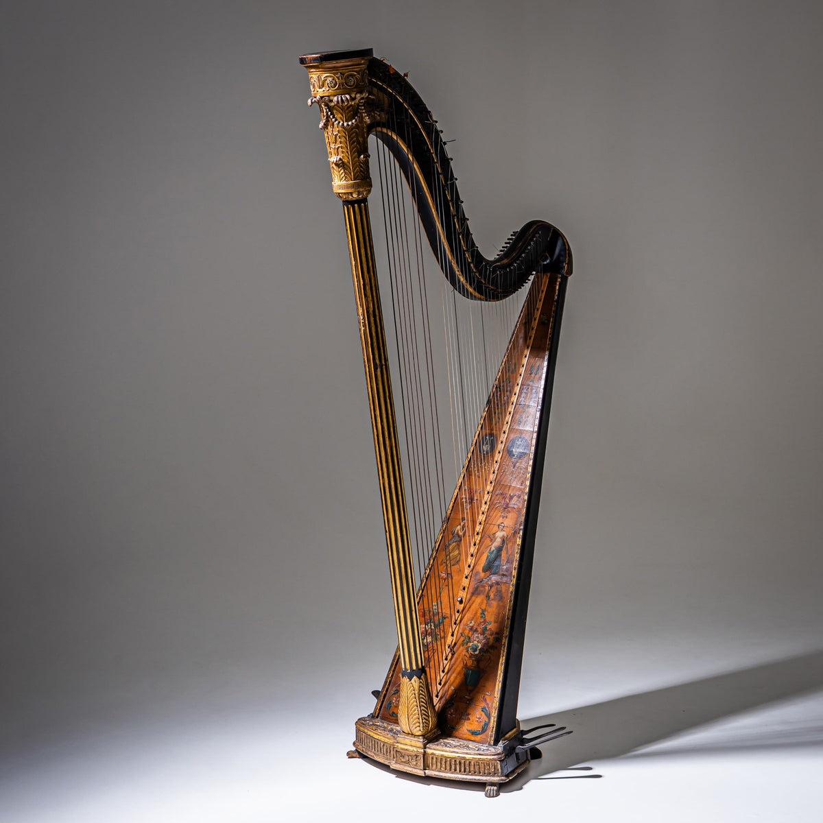 Pedal-Harfe mit figürlicher Bemalung, um 1780