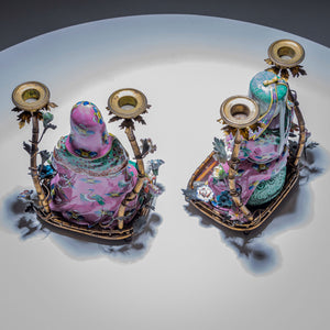 Pair of Candelabras with Chinoiserie Figures, Famille Rose Style, circa 1900