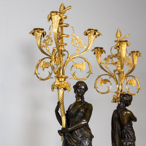 Pair of fire-gilt bronze Candelabras, stamped Raingo, France, Mid-19th Century